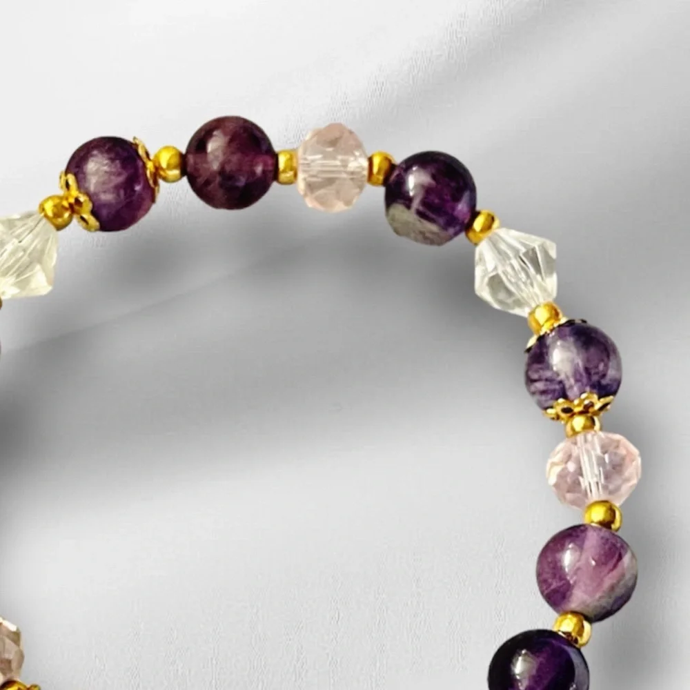 Handmade Bracelet with Beads and Crystals – Gold Butterfly Charm